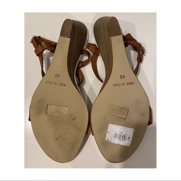 MISANO TAN WEDGE ITALIAN LEATHER T BAR SANDALS - Picture 9 of 9